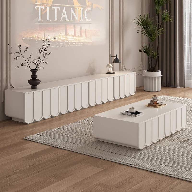 

French cream wind TV cabinet coffee table combination modern simple solid wood TV cabinet