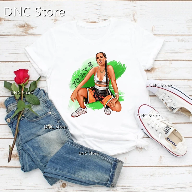 

Newly Women'S T-Shirts Singer Becky G Graphic Print 90s Tshirt Summer Women Cloths Fashion Hip-Hop Femme Tshirt Tops Streetwear