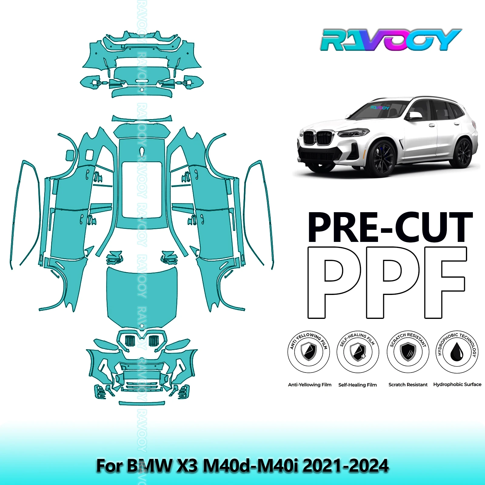 

Precut PPF Full Vehicle For BMW X3 M40d-M40i 2021-2024 Clear Bra