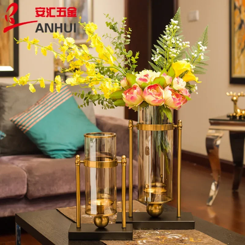 

Creative Metal Vase Nordic Glass Candle Holders Living Room Table Home Decoration Candlestick Wedding Centerpieces Gift FC541