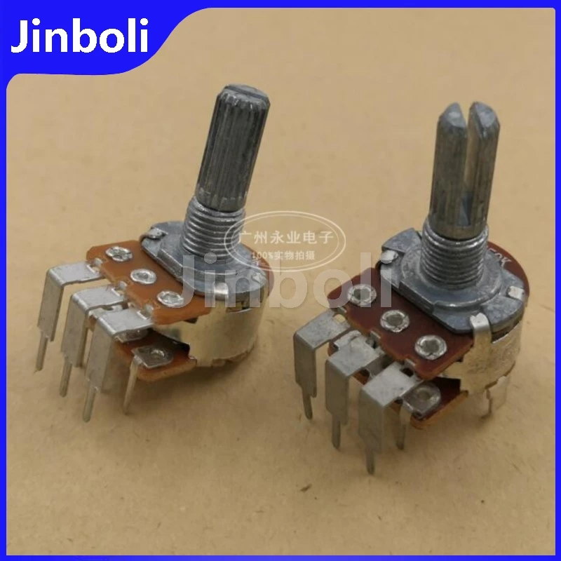 2PCS WH148 16 Type Double Bend Foot 6Pins B20K B50K With Bracket Amplifier Volume Rotary Potentiometer Flower Shaft Length 20MM