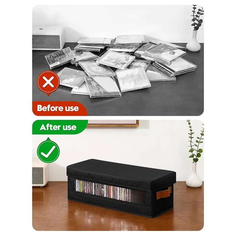 CD Storage Box With Visible Window Stackable CD Case Holder With Dustproof Lid And Handles