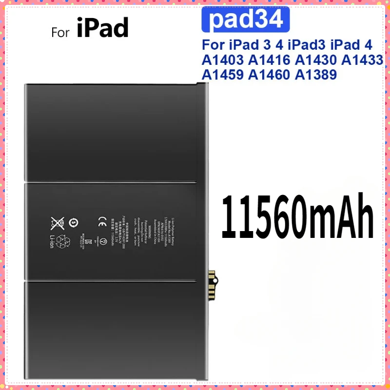 

Аккумулятор для планшета 11560 мАч для Apple Ipad 3 4 Ipad3 Ipad4 A1403 A1416 A1430 A1433 A1459 A1460 A1389 Аксессуары и детали для планшетов