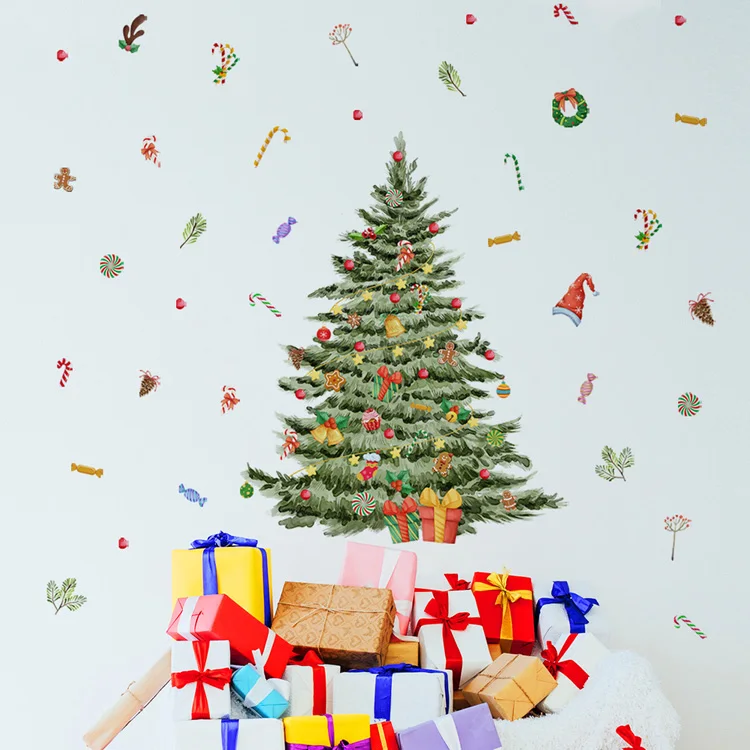 Weihnachtsbaum Geschenk Wandaufkleber Festival Wohnzimmer Hintergrund Dekor Tapete Neujahr Heimdekoration Selbstklebende Aufkleber – Detail 5