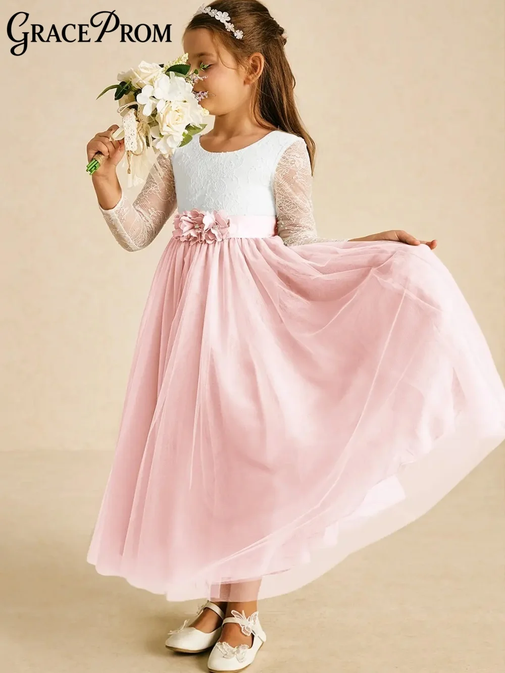 Cute Pink Ring Girl Dress Girl Stage Show Dress Girl Princess Dress Romantic A-Line Tulle Floor-Length Party Gown