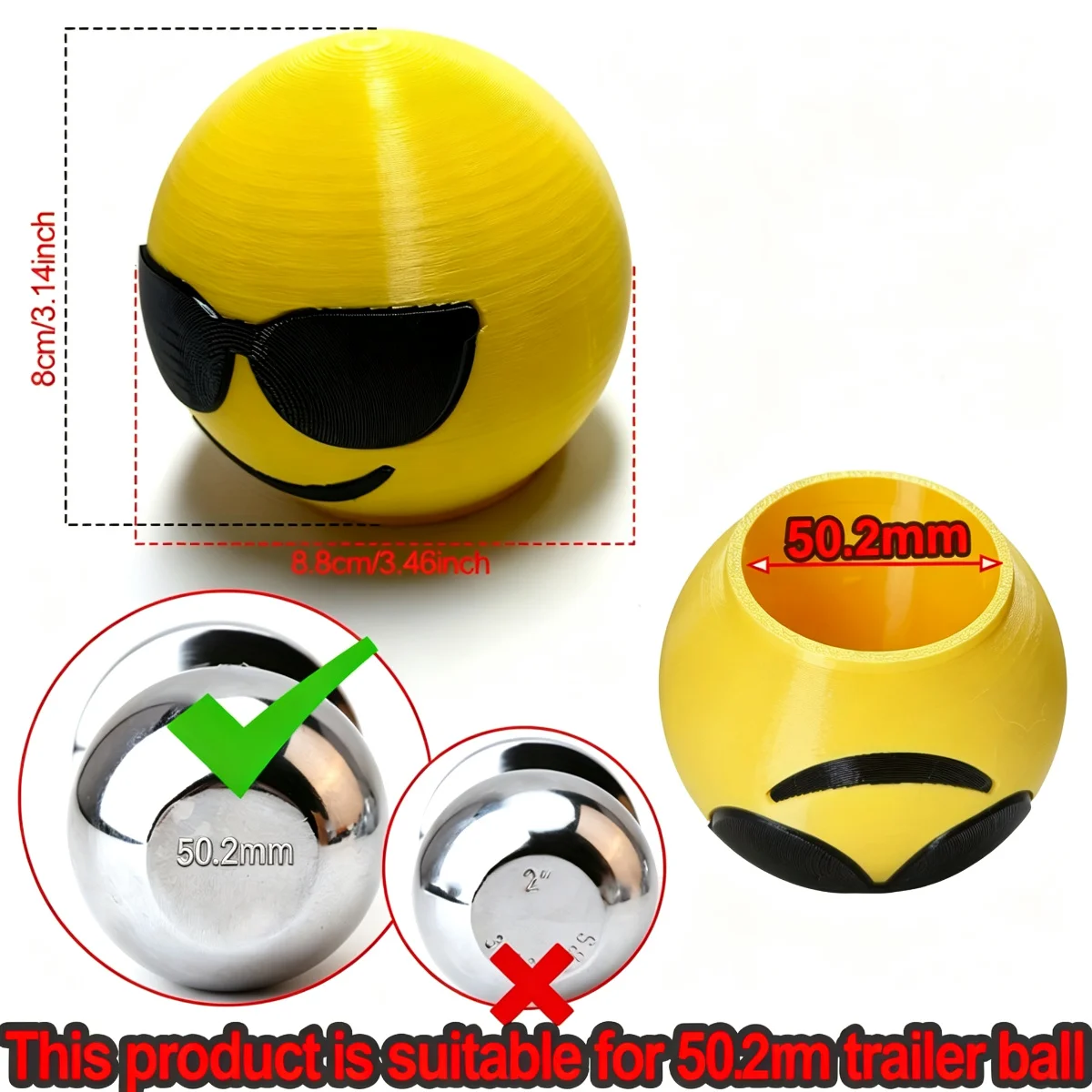 1PC Cubierta Divertida para Bola de Remolque de 50.2mm, Protector Universal para Enganche de Remolque, Accesorios para Bola de Remolque