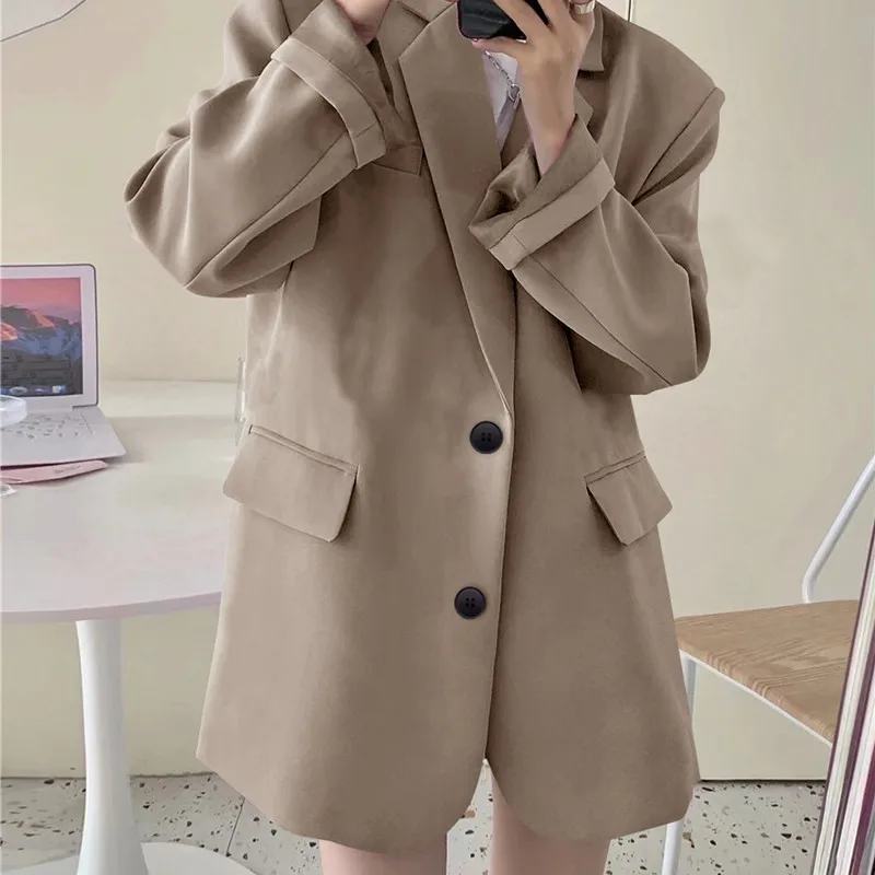 Y2k Women Comfortable Luxurious Suit Blazer Jacket Spring Oversize Back Split Hem Solid Color Office Lady Fashion Casual Suit