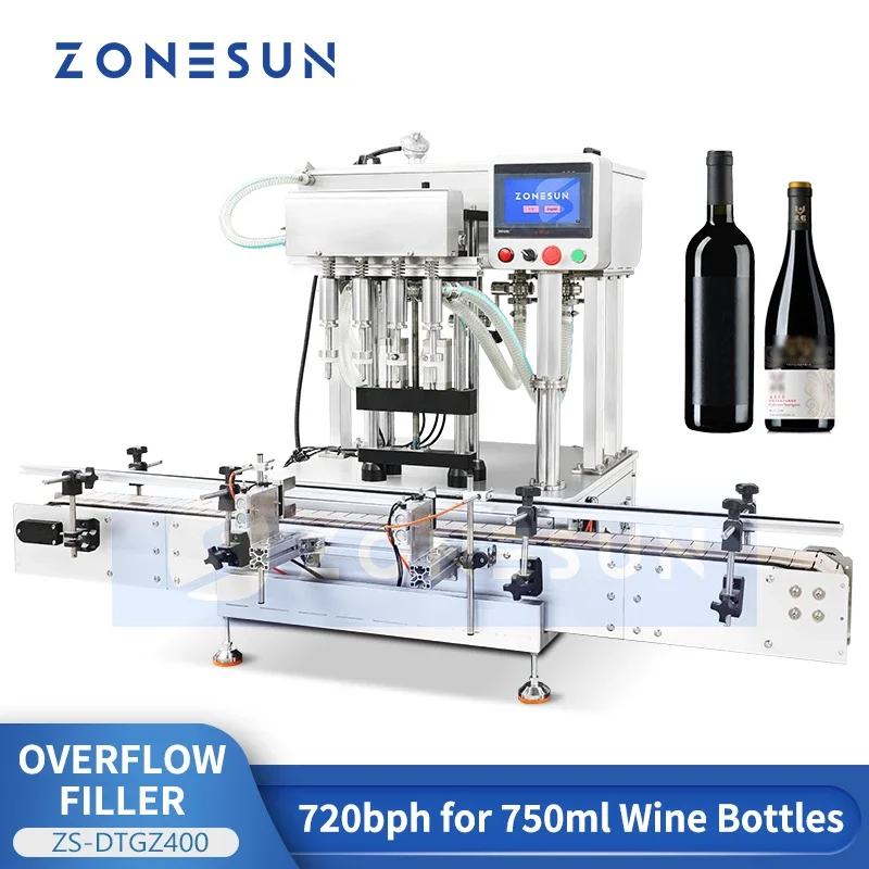 Zonesun Wine Bottle Filler Siphon Filling Machine Volumetric Filler Overflow Filler Gravity Liquid Filling Machine ZS-DTGZ400