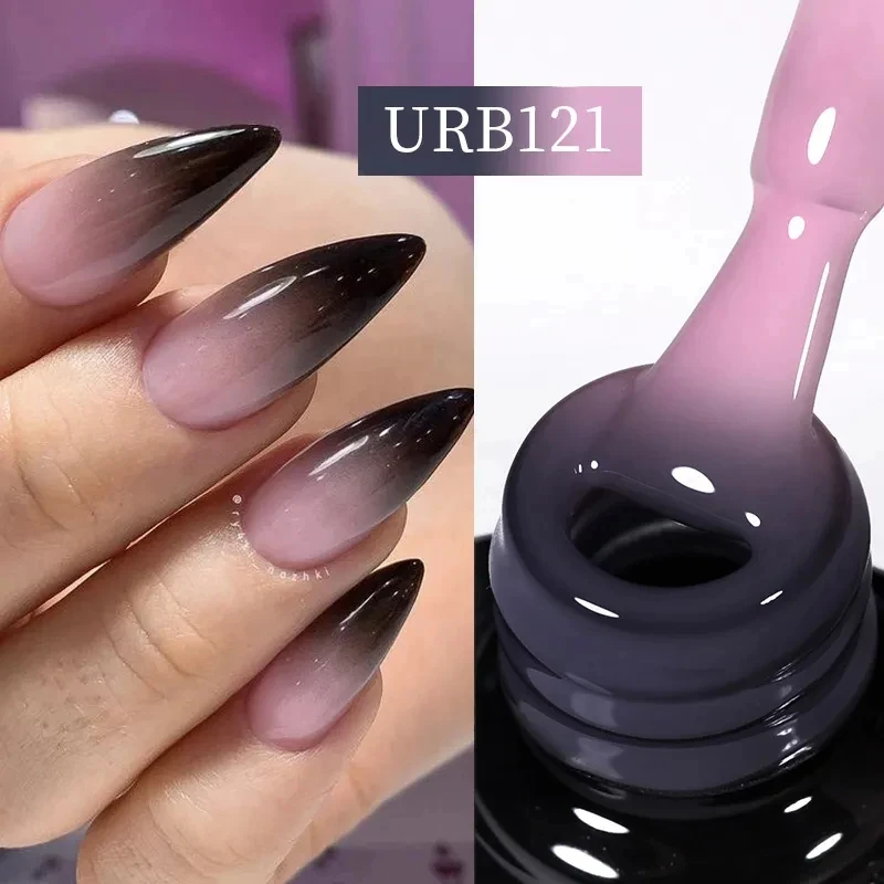 UR SUGAR 7ml Pink Black Thermal Rubber Base Gel Temperature Color Changing Gel Nail Polish Soak Off UV LED Nail Art Gel Varnish