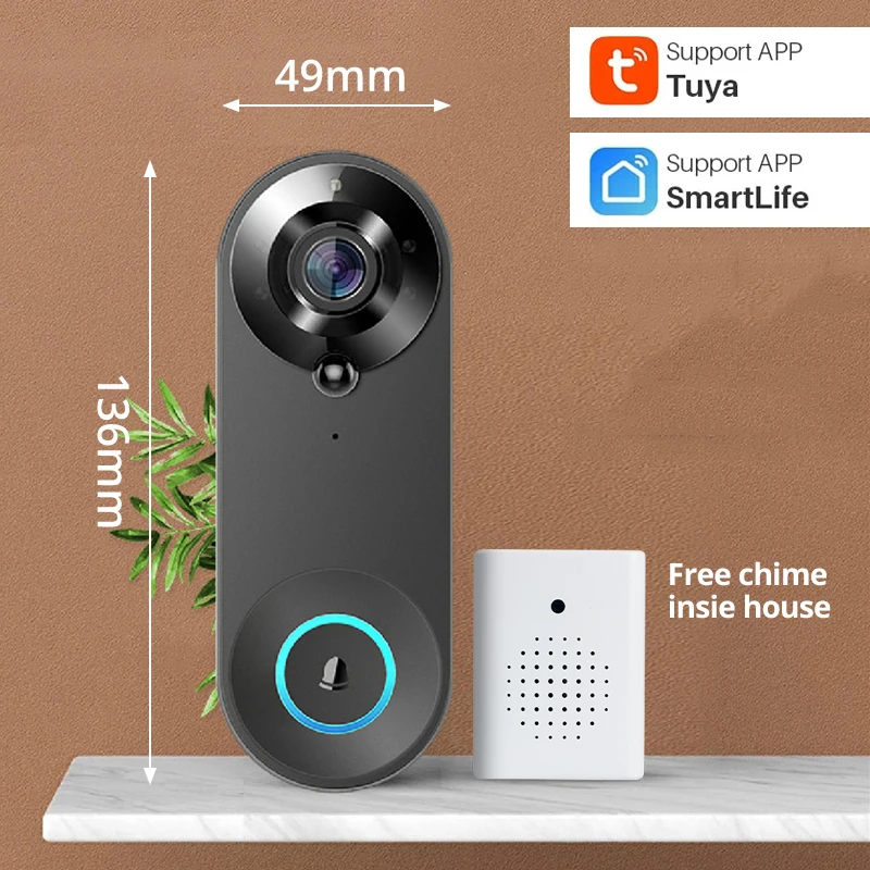 KAK Wireless WiFi Video Doorbell Camera Smart Door Viewer Peephole 1080P HD PIR Motion Detection Night Vision Visual Intercom