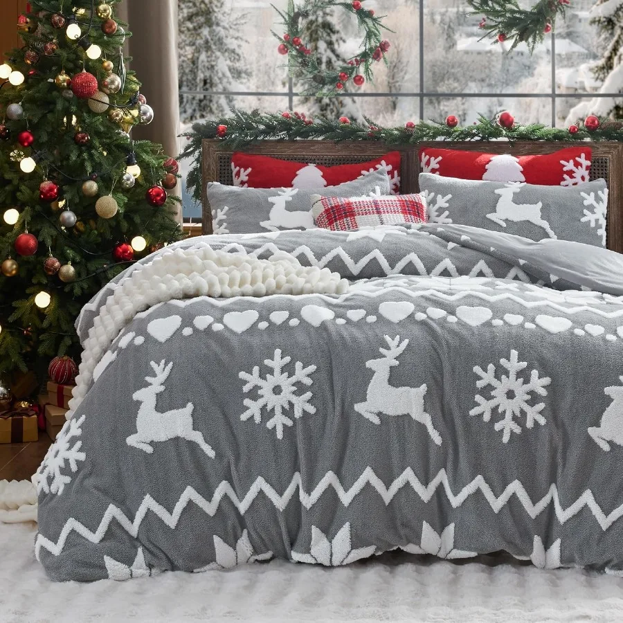 

Fluffy Christmas Duvet Cover Set - Ultra Soft Plush Shaggy Comforter Cover King Size Warm Flannel Fleece Bed Sets for Winter 3
