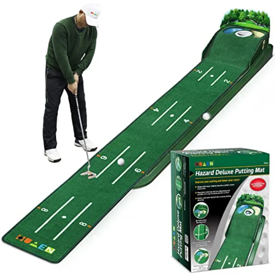 

Indoor and Outdoor Golf Putting Green Mat with Ball Return and 3 Holes for Enhanced Accuracy and Speed Training Durable Wrinkle