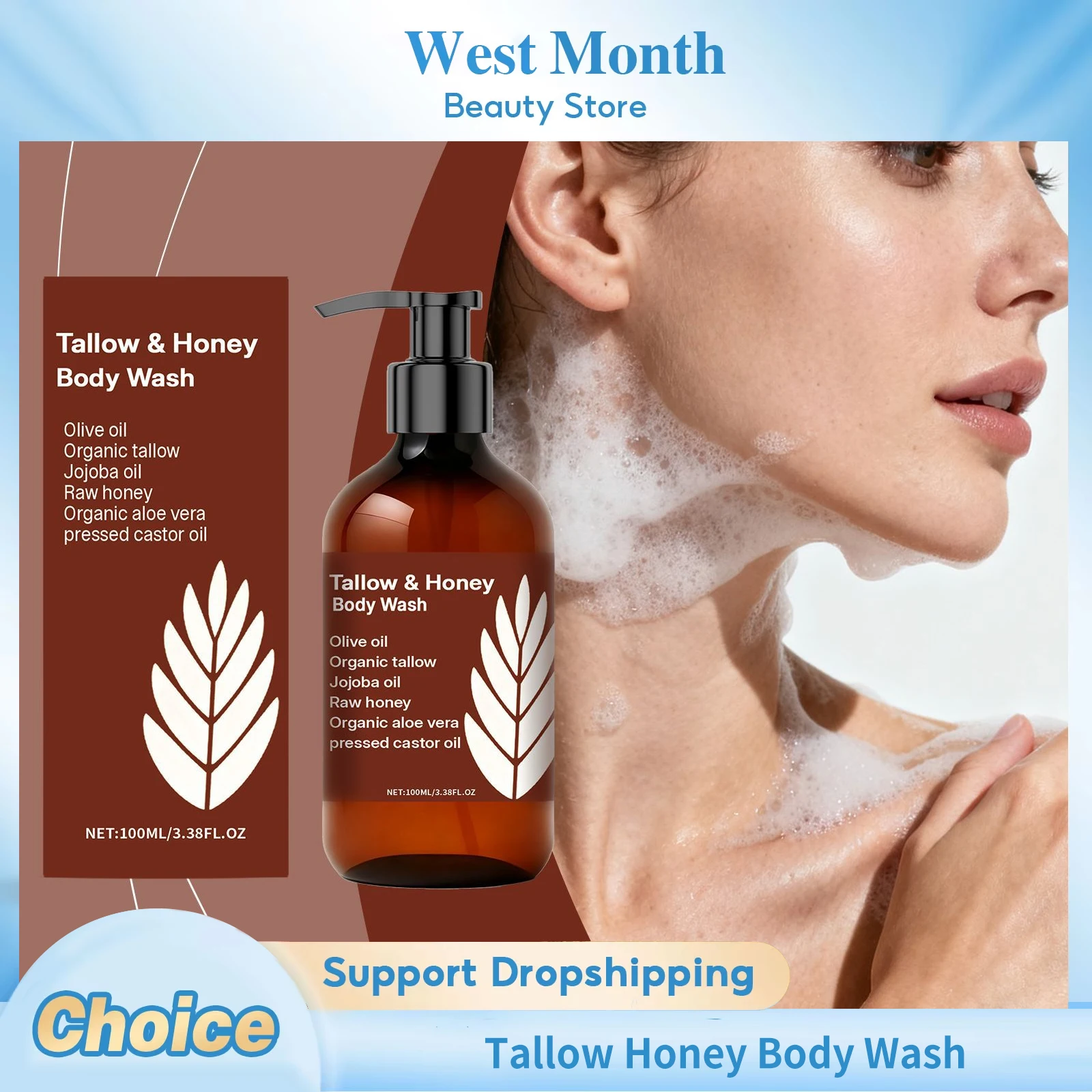 

Tallow Honey Body Wash Long-Lasting Moisturization Gentle Cleansing Smoothing Brightening Glow Remove Dirt Hydrating Shower Gel