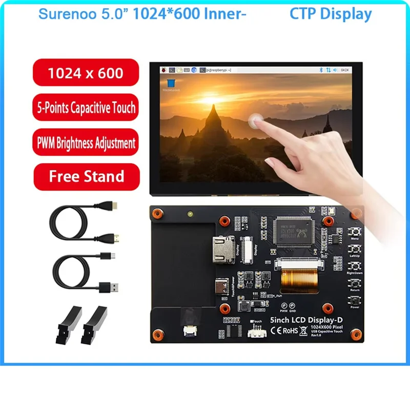 【Ostatnia szansa!】 5-calowy wyświetlacz IPS LCD o rozdzielczości 1024x600 z pojemnościowym panelem dotykowym, kompatybilny z Raspberry Pi