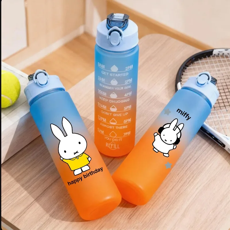

Бутылка для воды Miffy 750 мл с градиентным цветом и мультяшным принтом Манон, портативная, с соломинкой, для девочек и мальчиков, для улицы, подарки