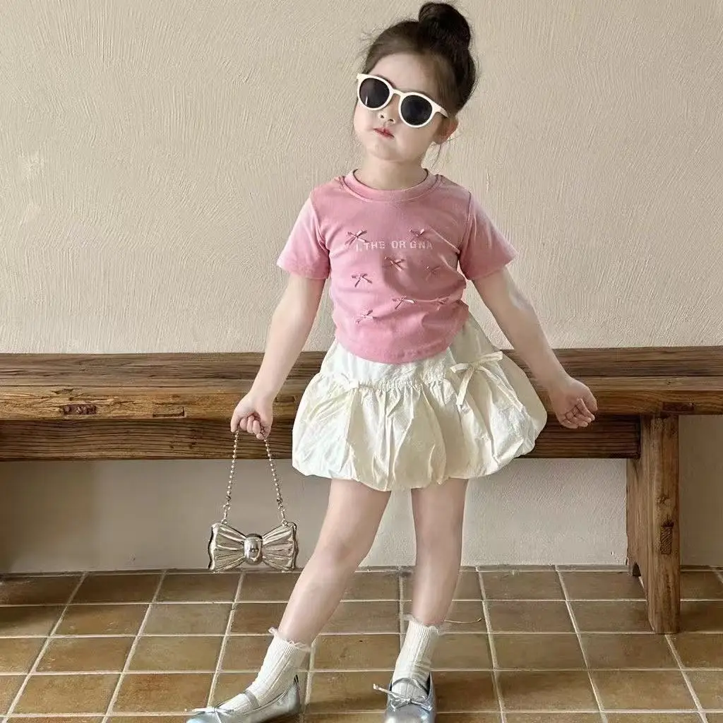 

Cute Girl Outfit Set Bow Clothes for Kid Girl Clothes Baby Fashion Summer Shirt+Skirt Toddler Fashion Children Clothing 2025 New