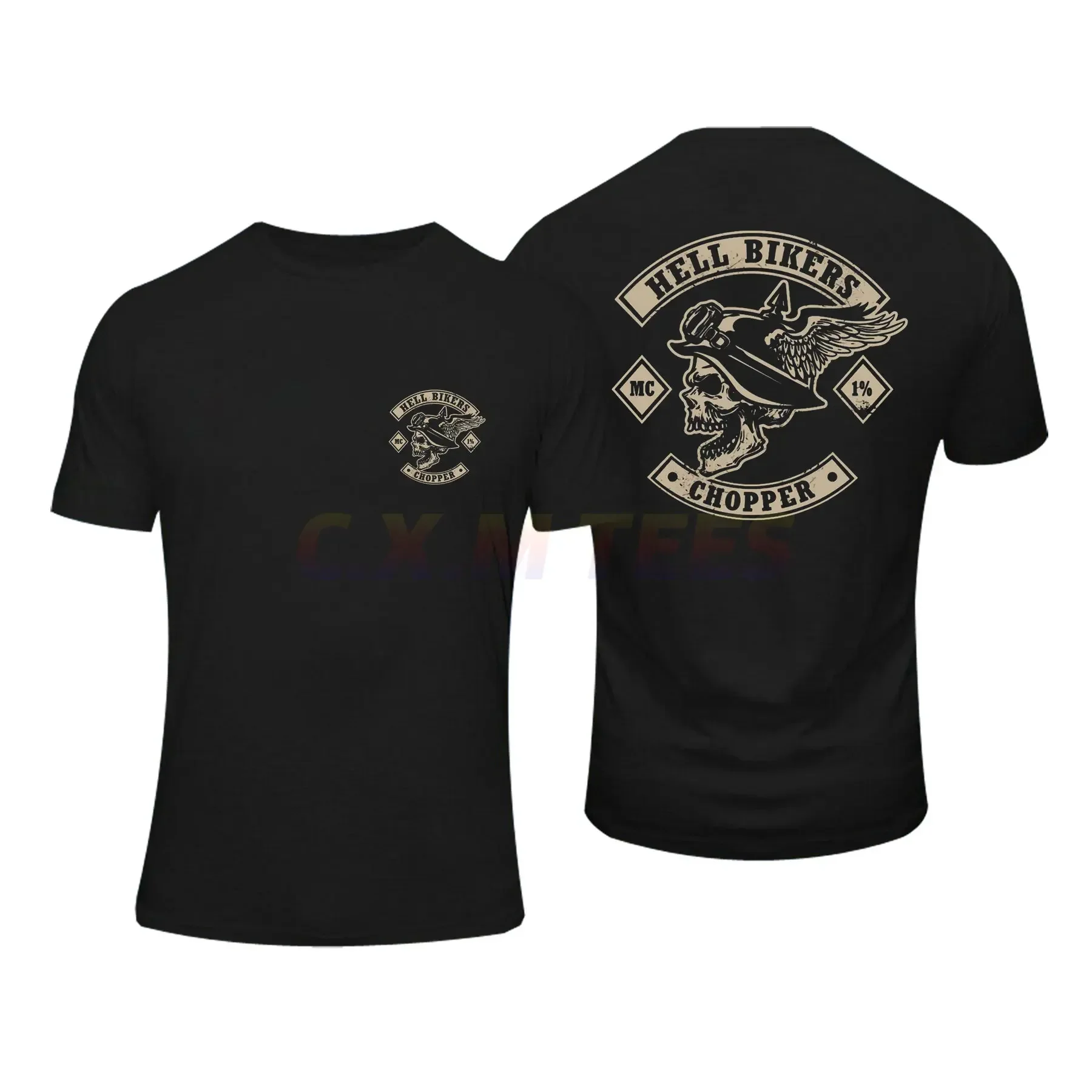 Amazing Tees Men Hell Bikers Chopper MC T Shirt Double-sided Casual Oversized T-shirt Male T-shirts Graphic Short Sleeve S-3XL