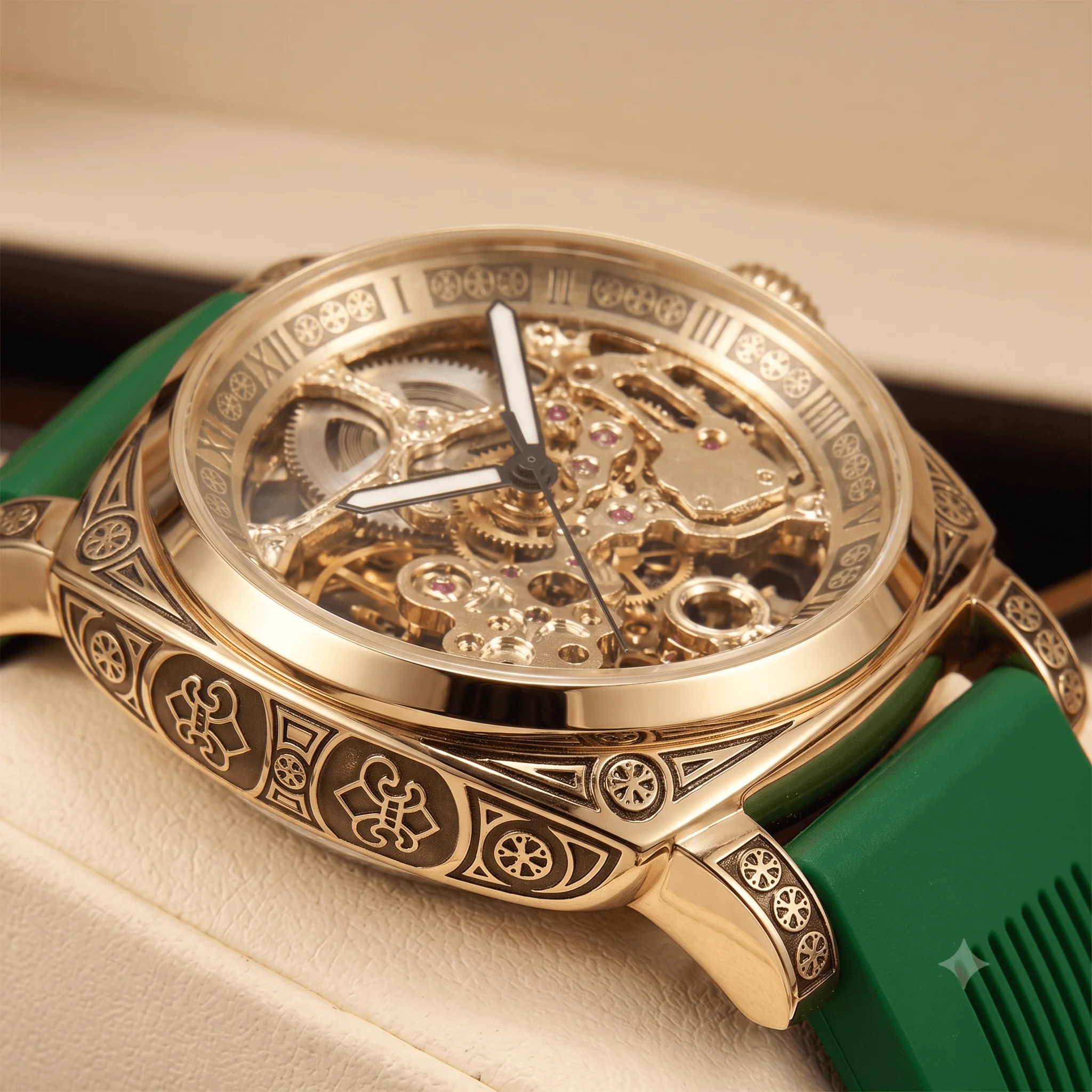 A Men's Green Tape Vintage Stylish Luminous Scale Full Automatic Mechanical Wristwatch