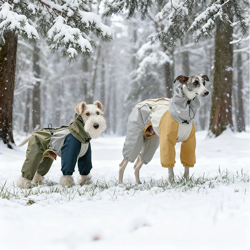 

Pet Outdoor Cold Proof Clothing With Waterproof Cotton Jacket For Autumn Winter Four Leg Protection Suit Dog Warm Snow Outfit