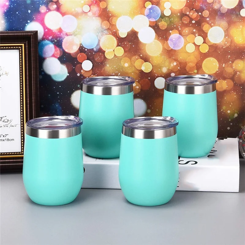 

HRBAJ-12 Oz Wine Glasses Set 4 Pack Stainless Steel Wine Tumbler Cups With Lid Family Party Use Blue