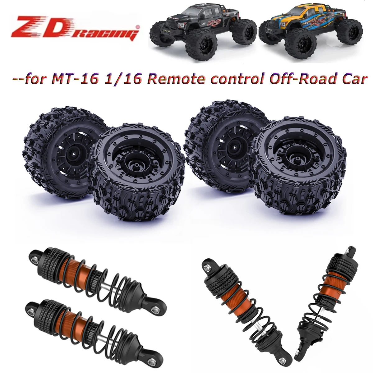 ZD RACING MT-16 RC Car Parts Shock Absorber 85mm Front and Rear Wheels Tires 12mm Hex For 1/16 Remote Control RC Off-Road Car