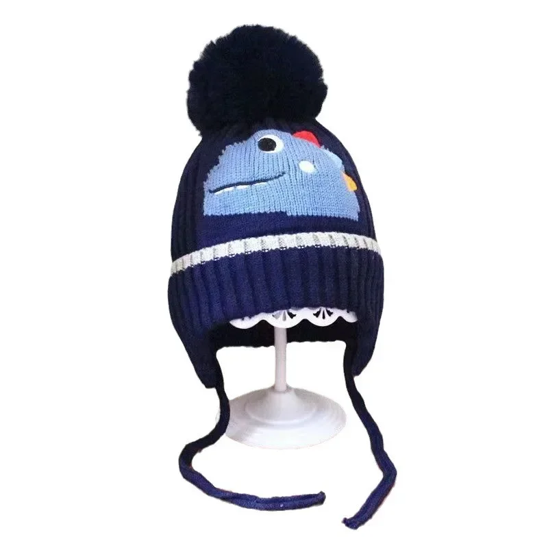 Winter Children Knitted Hats Cartoon Dinosaur Boys Girls Ear Protection Hat Cute Warm Baby Thicken Beanies Cap Kids Accessories