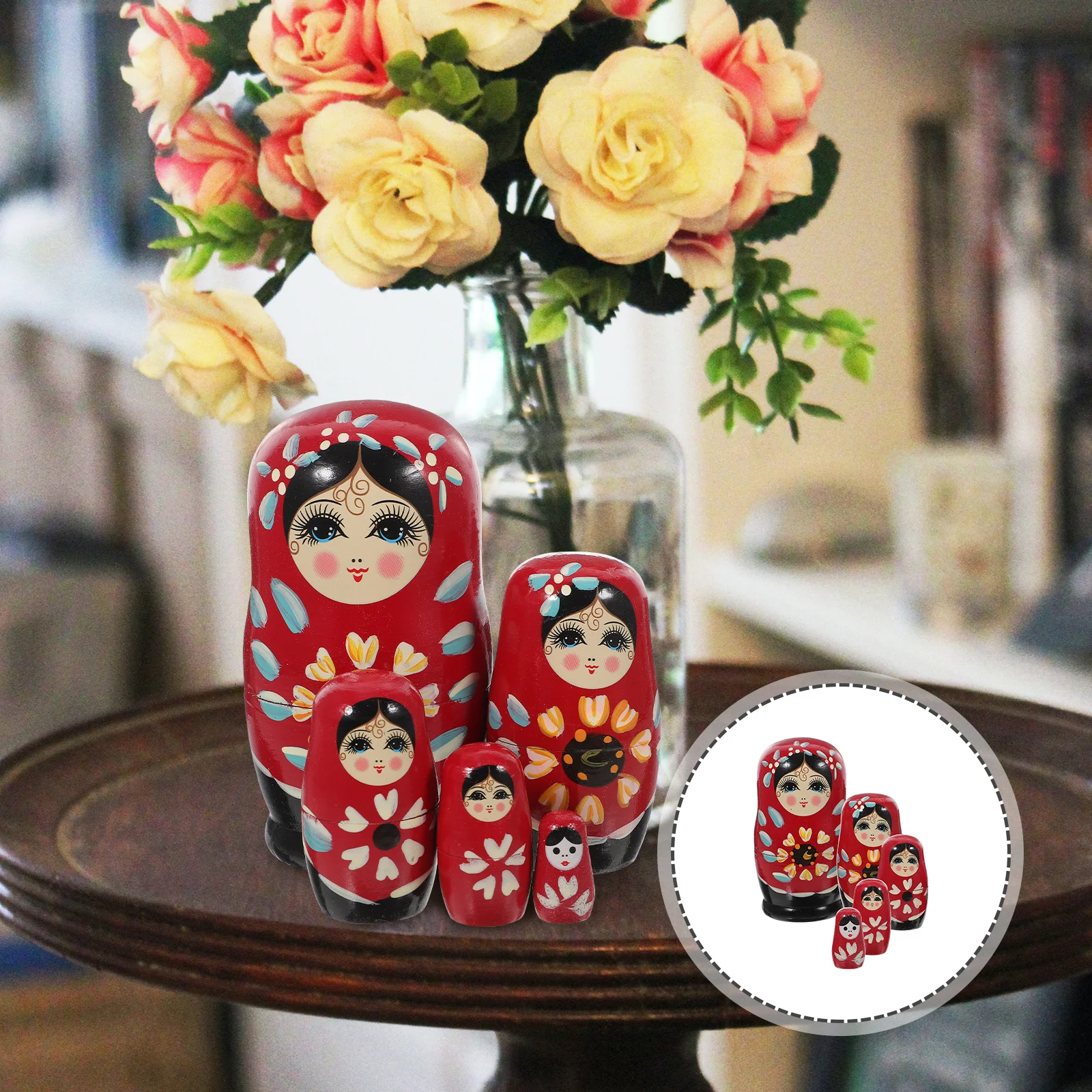 5 قطع من ألعاب التراص ماتريوشكا الخشبية الروسية للأطفال الصغار ألعاب تعليمية تعليمية للأطفال هدية حرفية إبداعية #3
