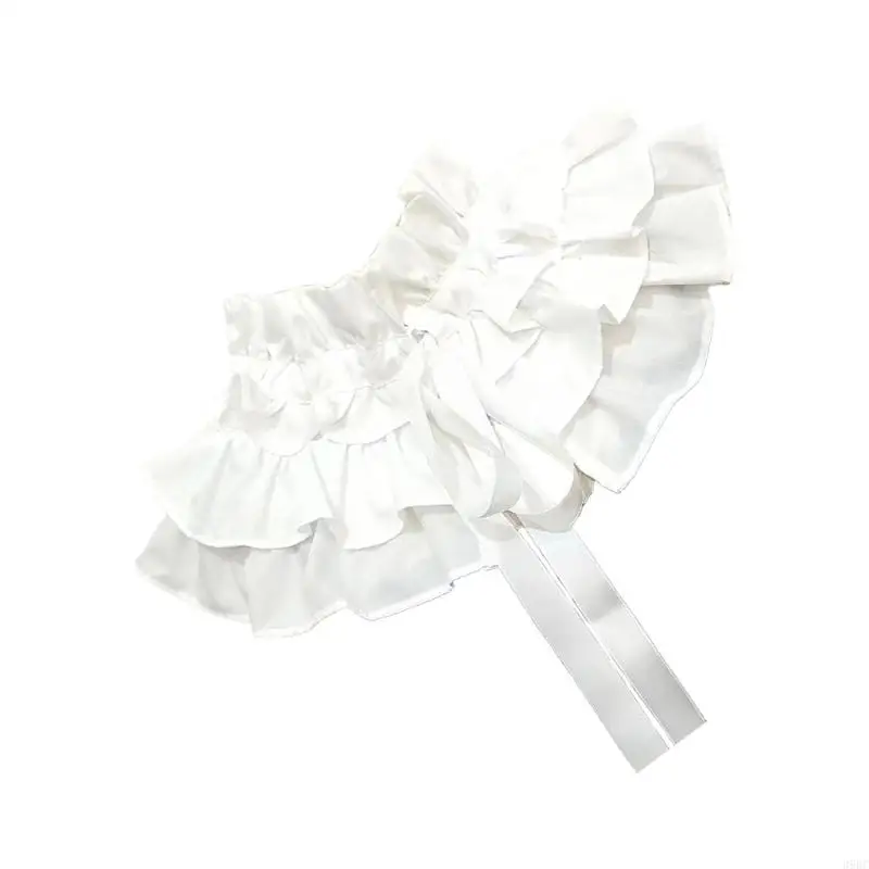 

39BC Elegant Ruffled False Neckpiece Breathable Cotton Feminine Clothing Decoration Black