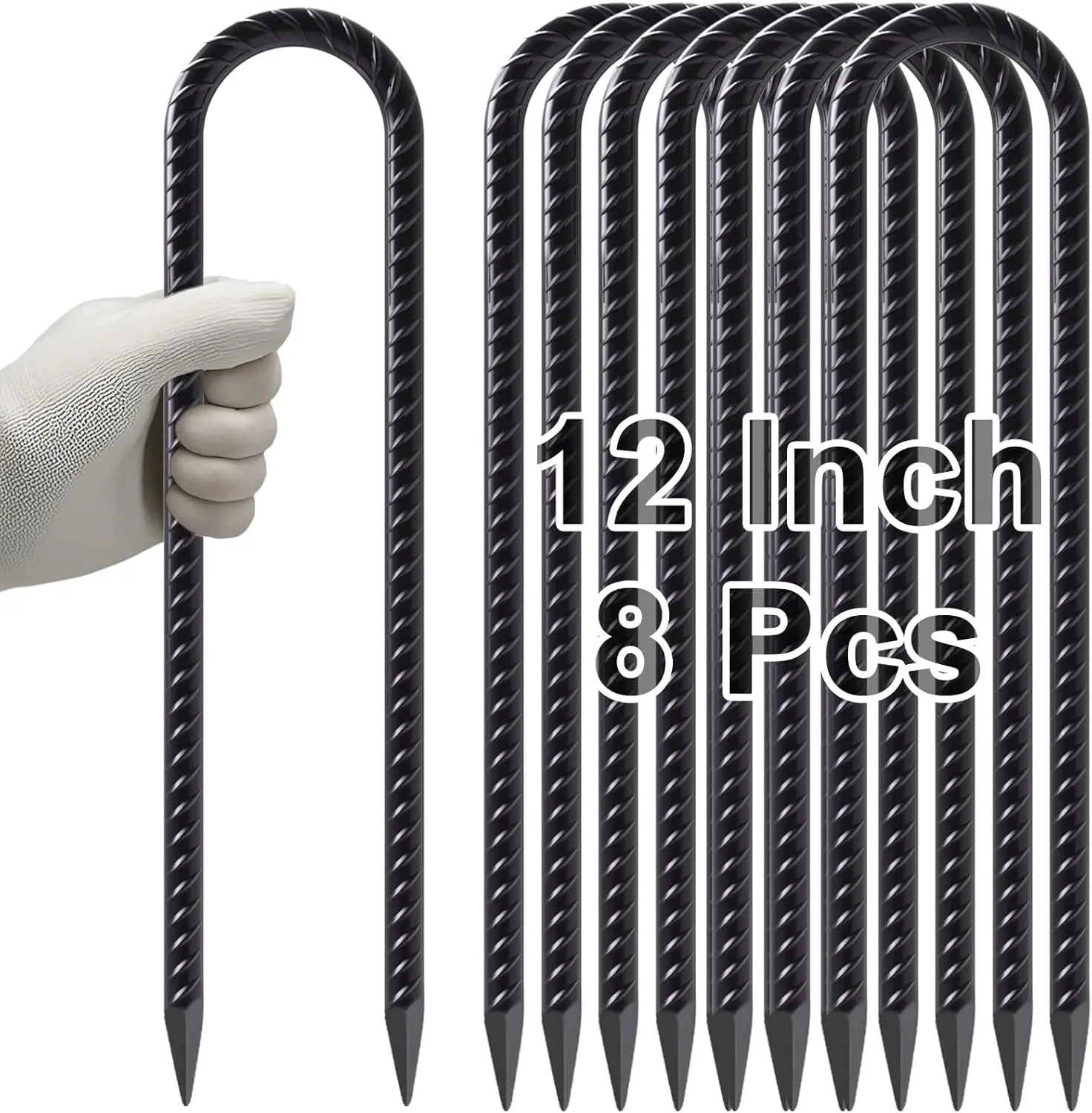 

Усиленные U-образные анкеры для грунта, 12-дюймовые ветроустойчивые колышки для палаток, сеток и качелей, набор из 8 штук, черные