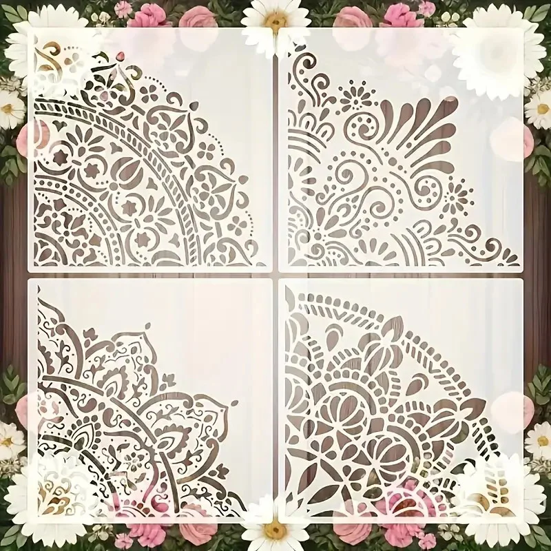 

Mandala Stencils Large Size: Painting on Wall, Floor, Furniture, Fabric in Home Decor; High Quality Reusable PET Templates