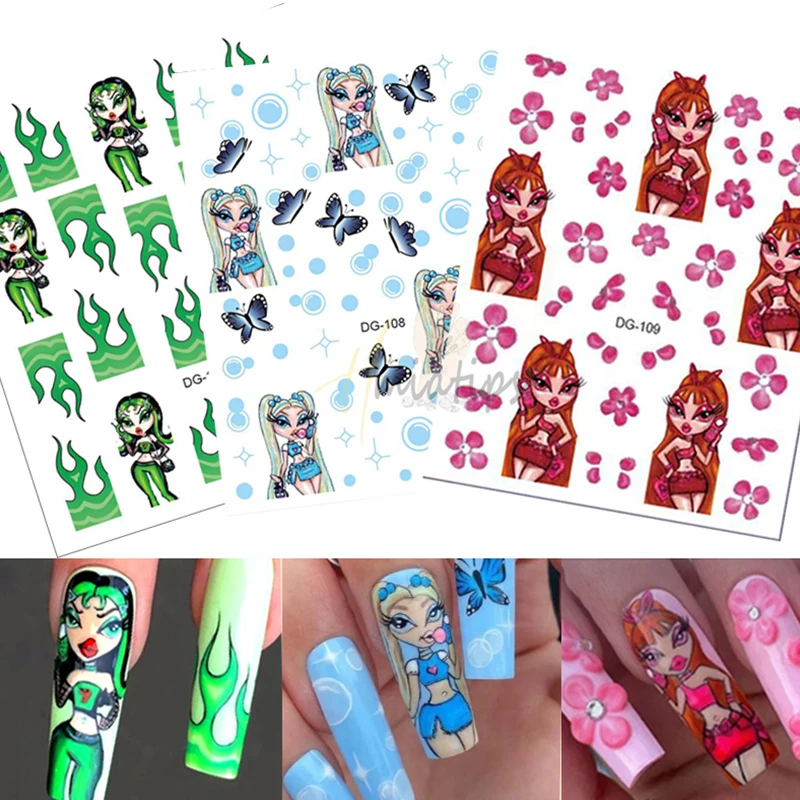 1 Sheet Pink Girl 3D Nail Stickers Self Adhesive Sliders Anime Stickers Nail Kawaii Cartoon Nail Art Decorations