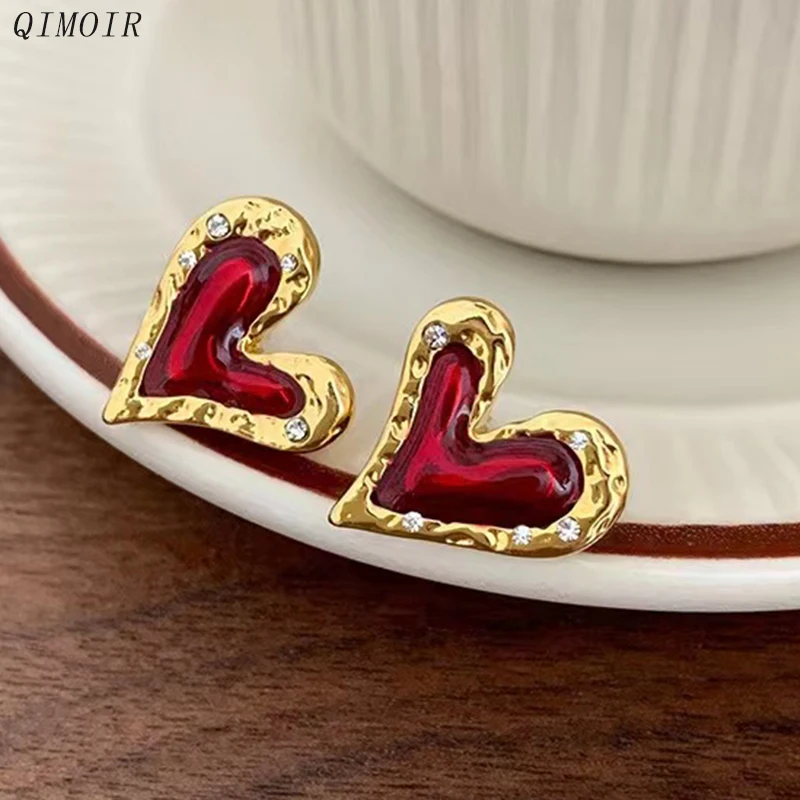 Red Enamel Metal Heart Earrings For Women Cute Post Designer Fashion Classic Jewelry Girls\' Gifts Party Accessories C1244