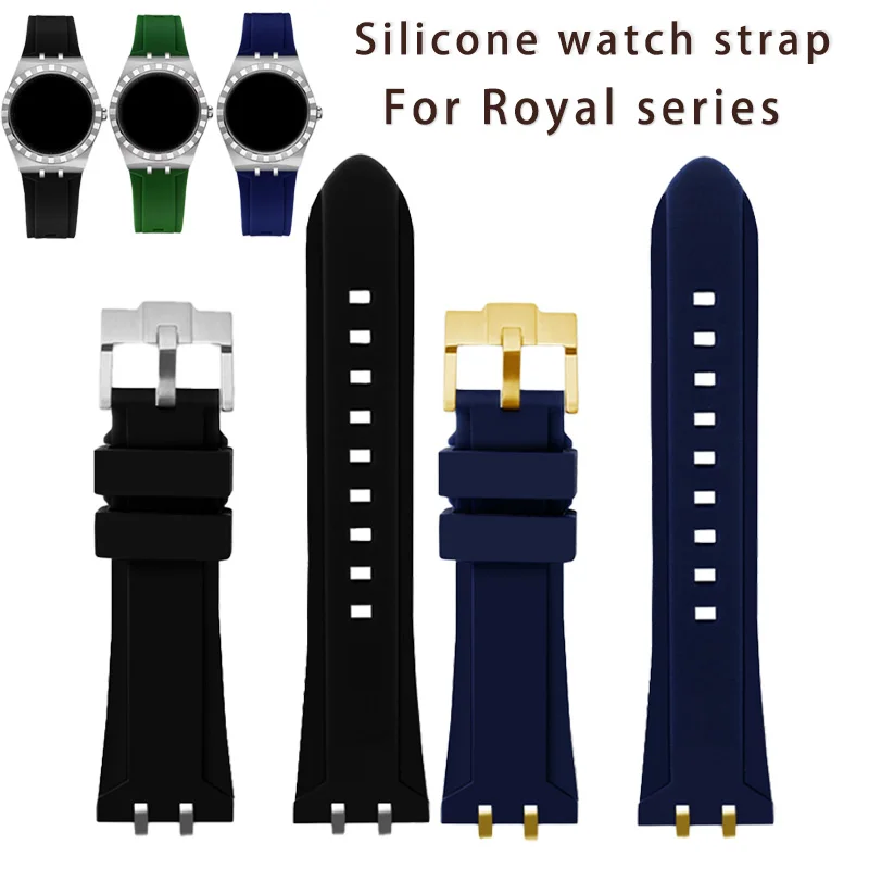 

Silicone rubber watch strap 24 waterproof silver gold connector black blue green watch band For Tudor ROYAL series M28600 M28603