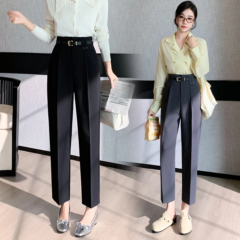 Spring 2026 High Waist Women's Casual Pants Straight Leg Fashionable All-Match Capri Length Polyester Fiber Quality Trousers