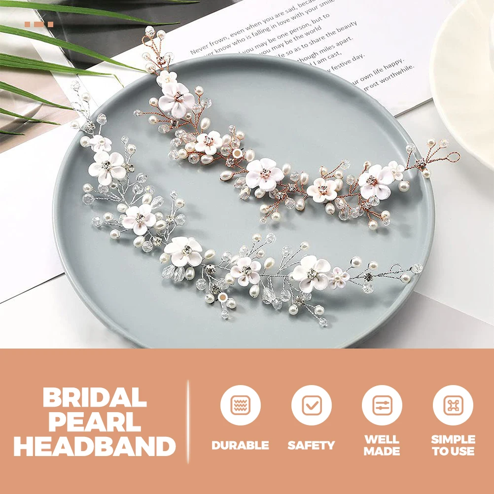 

Flower Pearl Crystal Bridal Headband Stylish Wedding Headpiece Bridal Pearl Hair Accessories Flower Design Wedding Headband
