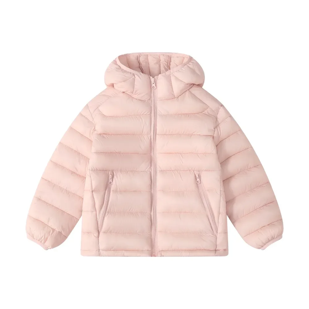 Boys Girls Lightweight Hooded Winter Coat Zip Up Padded Puffer Jacket with Side Pockets Kids Casual School Daily Warm Outwear