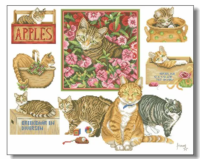 Cross Stitch Kits for Embroidery, Cross-Stitch Kit, Embroidery Threads, Christmas Lanarte 90161 Atlas of Different Cats 54-45