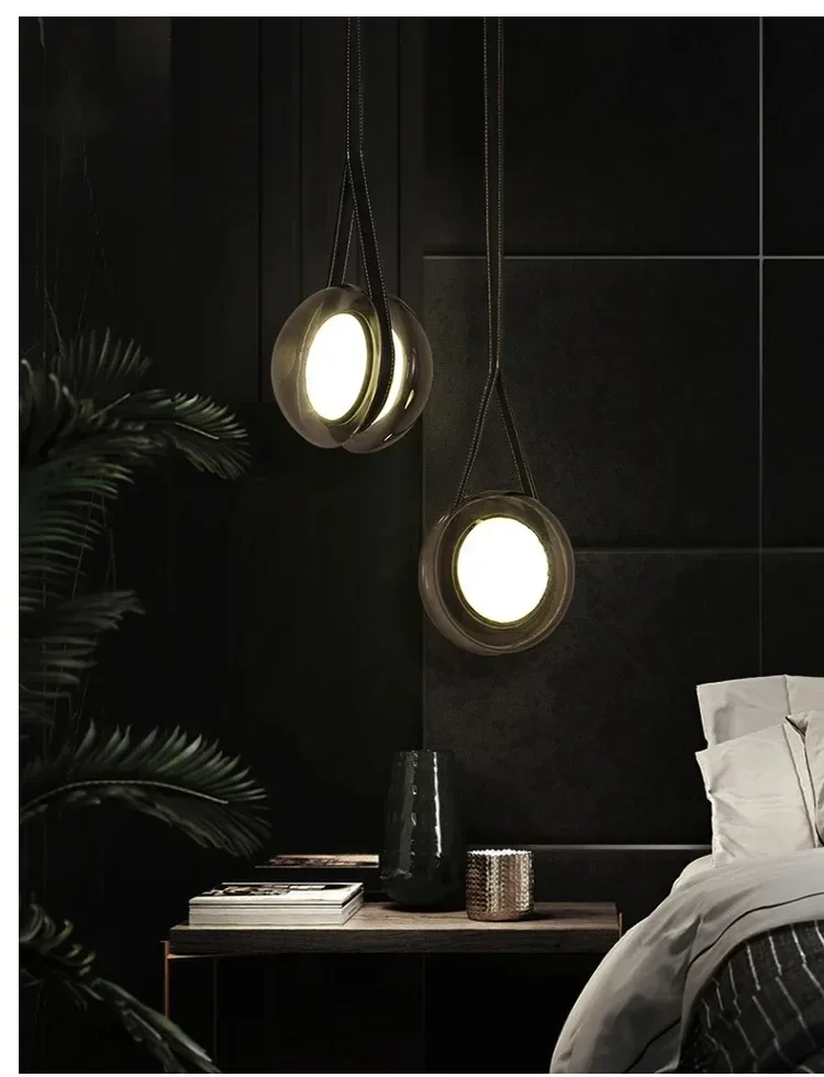 Modern Glass Leather LED Pendant Light Dining Table kitchen Island Bedroom Bedside Living Room Entryway Cabinet Small Chandelier