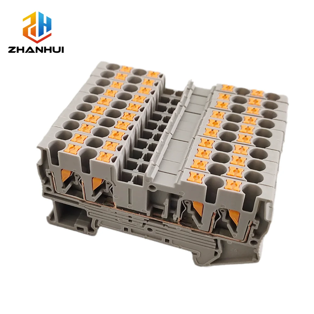 5Pcs PT2.5-QU Din Rail Terminal Block 4-Conductor QUATTRO Push-In Spring Wire Connector 12AWG PT2.5 Strip Plug