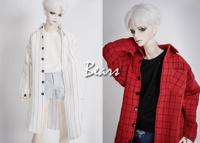 

BJD Doll Clothes White Striped Red Checkered Long Shirt For 1/3 1/4 BJD SD DD MSD MDD SD17 POPO68 Uncle SSDF Doll Accessories