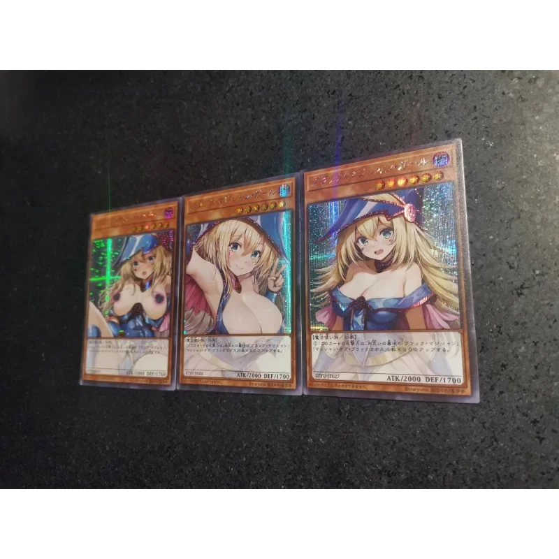 3pcs/set YuGiOh Black Magician Girl Animation Characters Self Made Refraction Flash Card Anime Classics Game Collection Card Toy