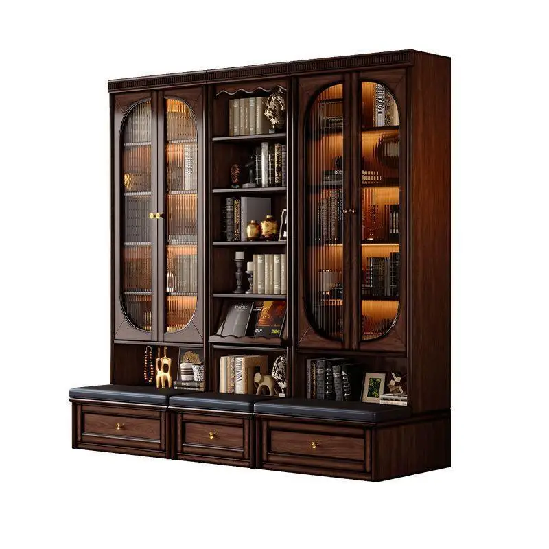 New Chinese solid wood card seat bookcase, background cabinet against the wall locker