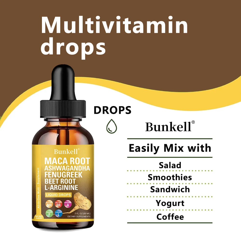 قطرات سائل جذر الماكا - 60 مل، مع الفيتامينات السائلة المتعددة من فينجريك بيترو، المزاج، الطاقة، المناعة، مكمل دعم الحيوية