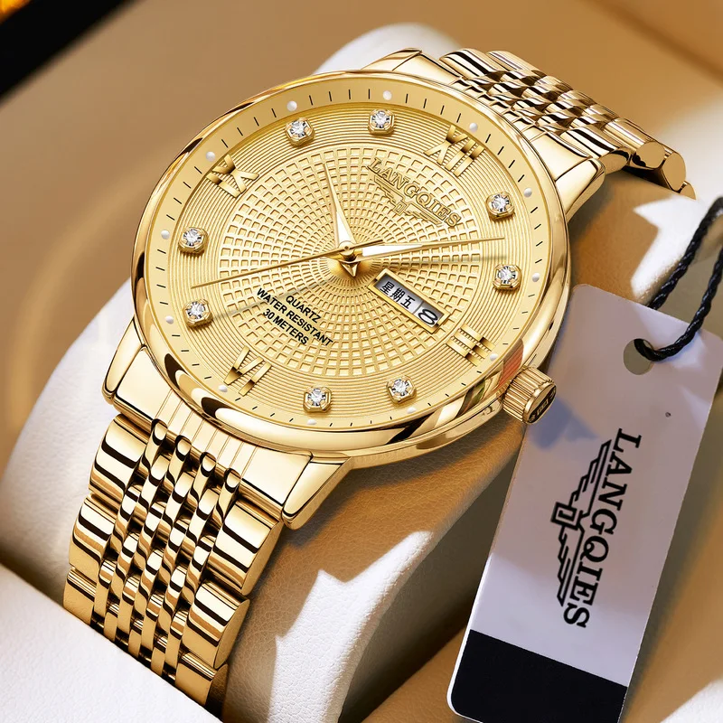 Montre à bracelet en acier pour homme - Montre à quartz étanche et lumineuse avec affichage de la date et du jour