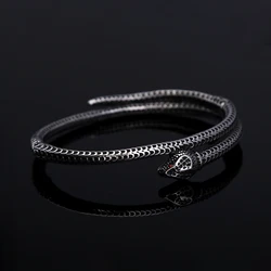 Gothic Vintage Viking Snake Bracelet With Red Stone For Men Women Stainless Steel Punk Rock Animal Bangles Fashion Jewelry Gifts
