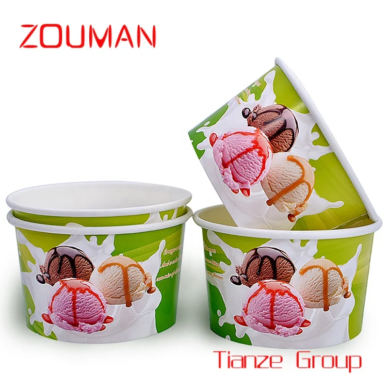 Custom , Disposable Customized logo Ice Cup Yogurt Gelato Bowls 3/4/5/8/12/16oz paper cup with lid