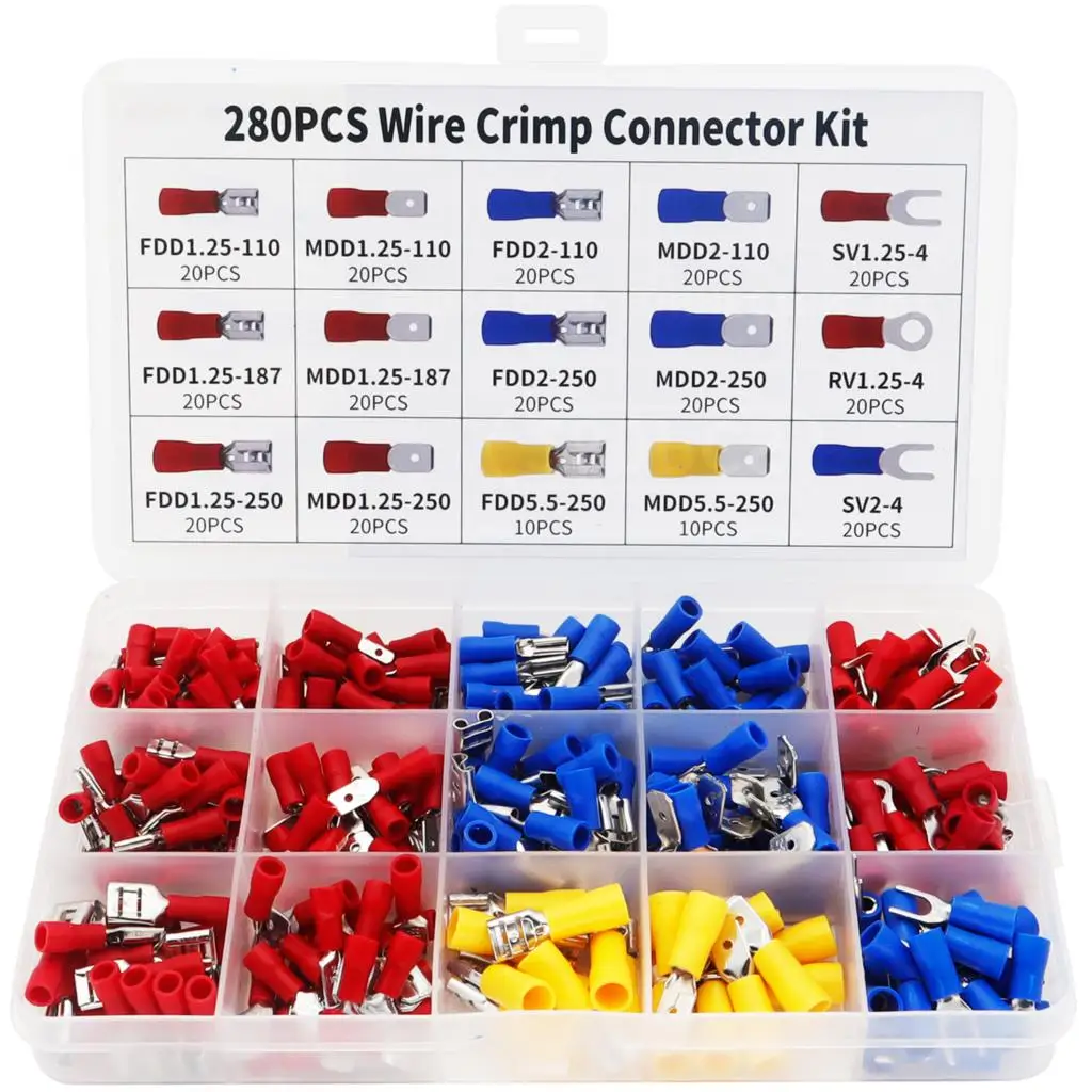 Négligeable de connecteurs de câble isolés politiquement, cosses, fil électrique, CriAJButt, anneau, fourche, cosses, kit de voiture roulé, boîte de 280 pièces