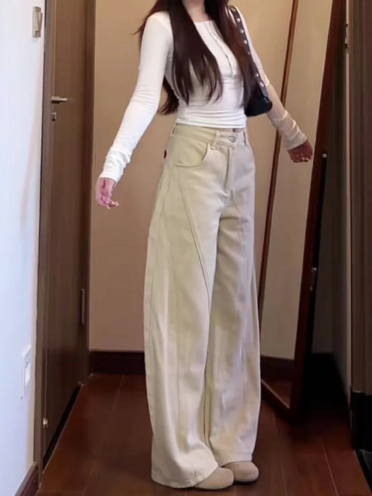 ارتفاع الخصر واسعة الساق الجينز المرأة الرجعية الأمريكية Sle سكين الدنيم السراويل الخريف حجم كبير الكمثرى القرد التخسيس مستقيم