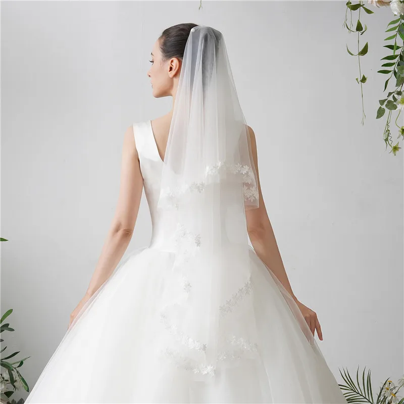 White Tulle Wedding Veil Ribbon Edge Bridal Veil Lace Simple All-match Accessories Short/Trailing/Single/2/3 Layers Cheap