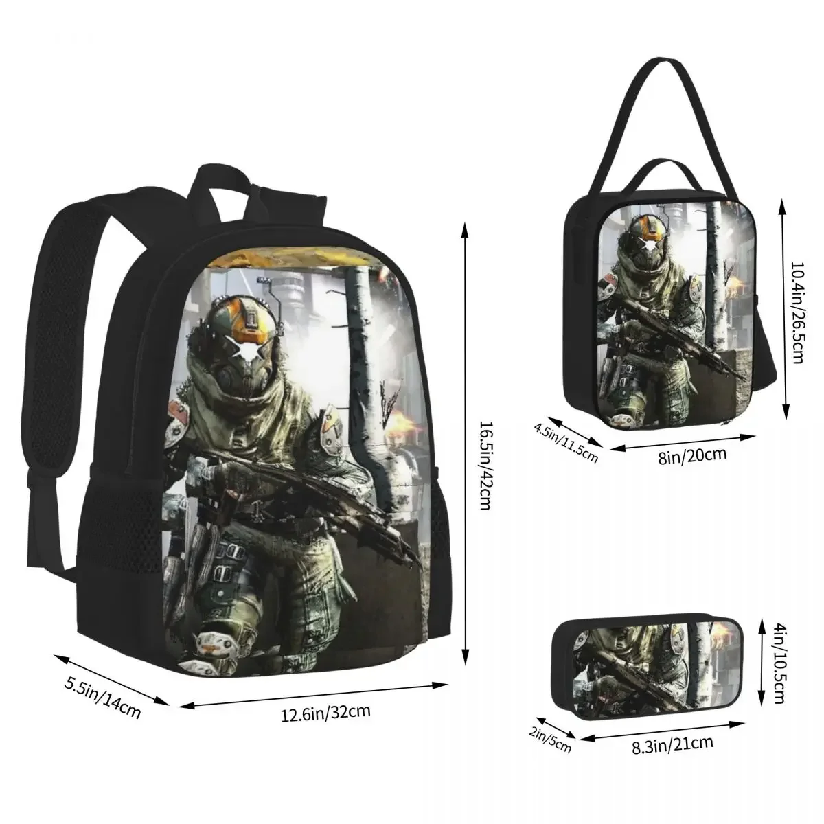 Titanfall 2 Helmet Backpacks Boys Girls Bookbag Students School Bags Cartoon Kids Rucksack Lunch Bag Pen Bag Three-Piece Set